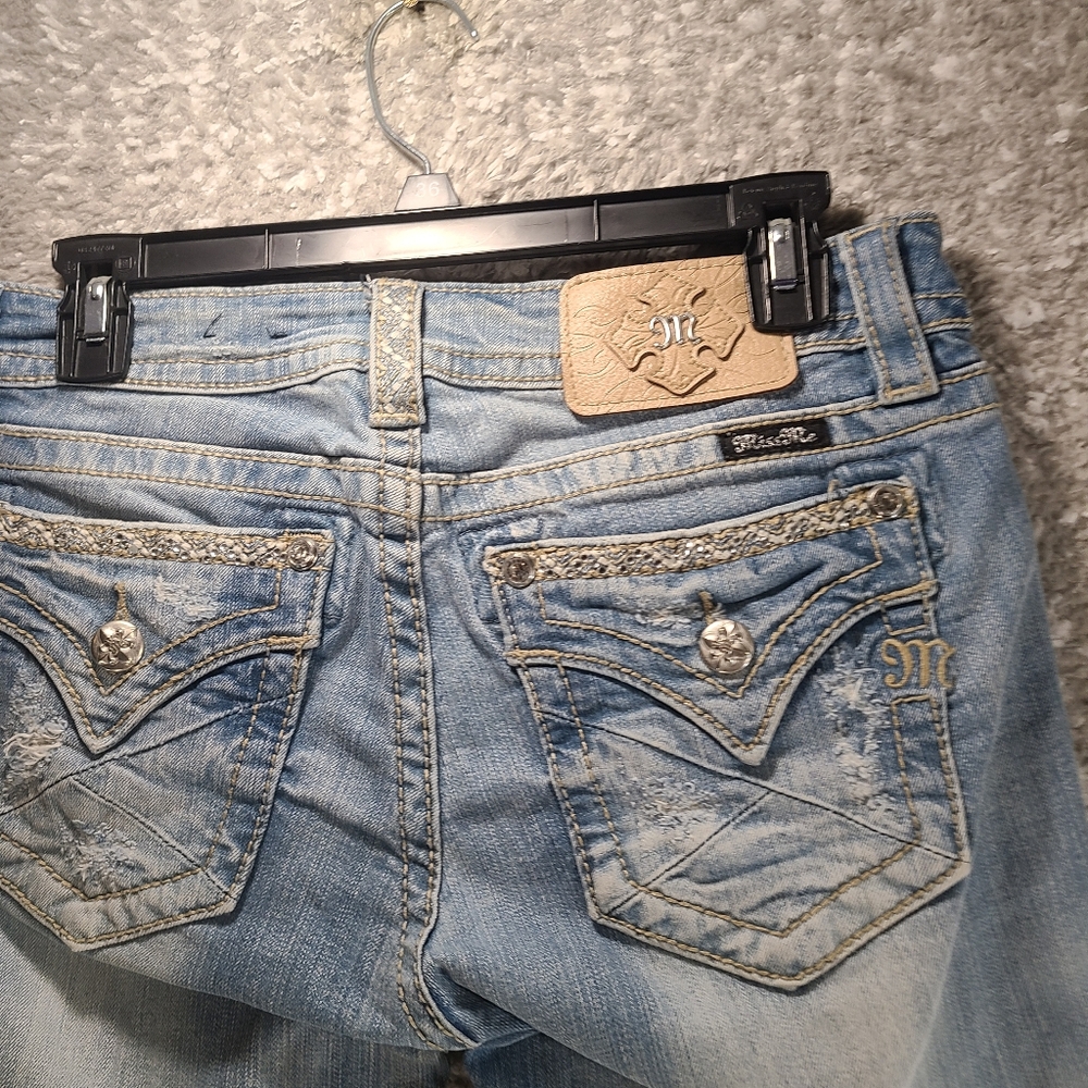 Miss Me Jeans Signature Crop Flap Pockets Bling Sequins Distressed Size 28X29.5
